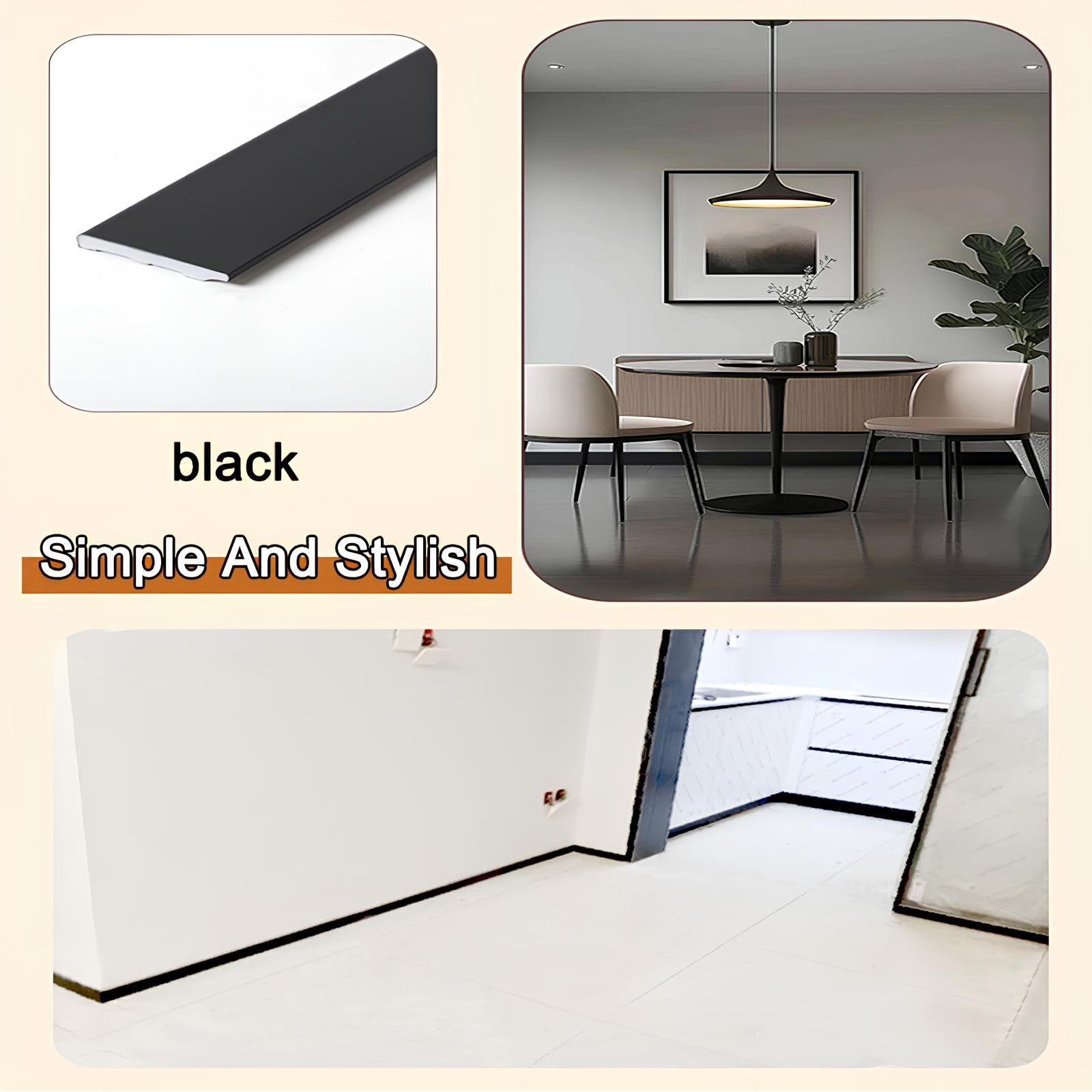 10 Pezzi*150cm Battiscopa Piatta Minimalista | PVC Ispessito | Strisce Di Giunzione Ultra-Sottili Per Rifinitura Pavimenti(Light gray stripes,8cm)
