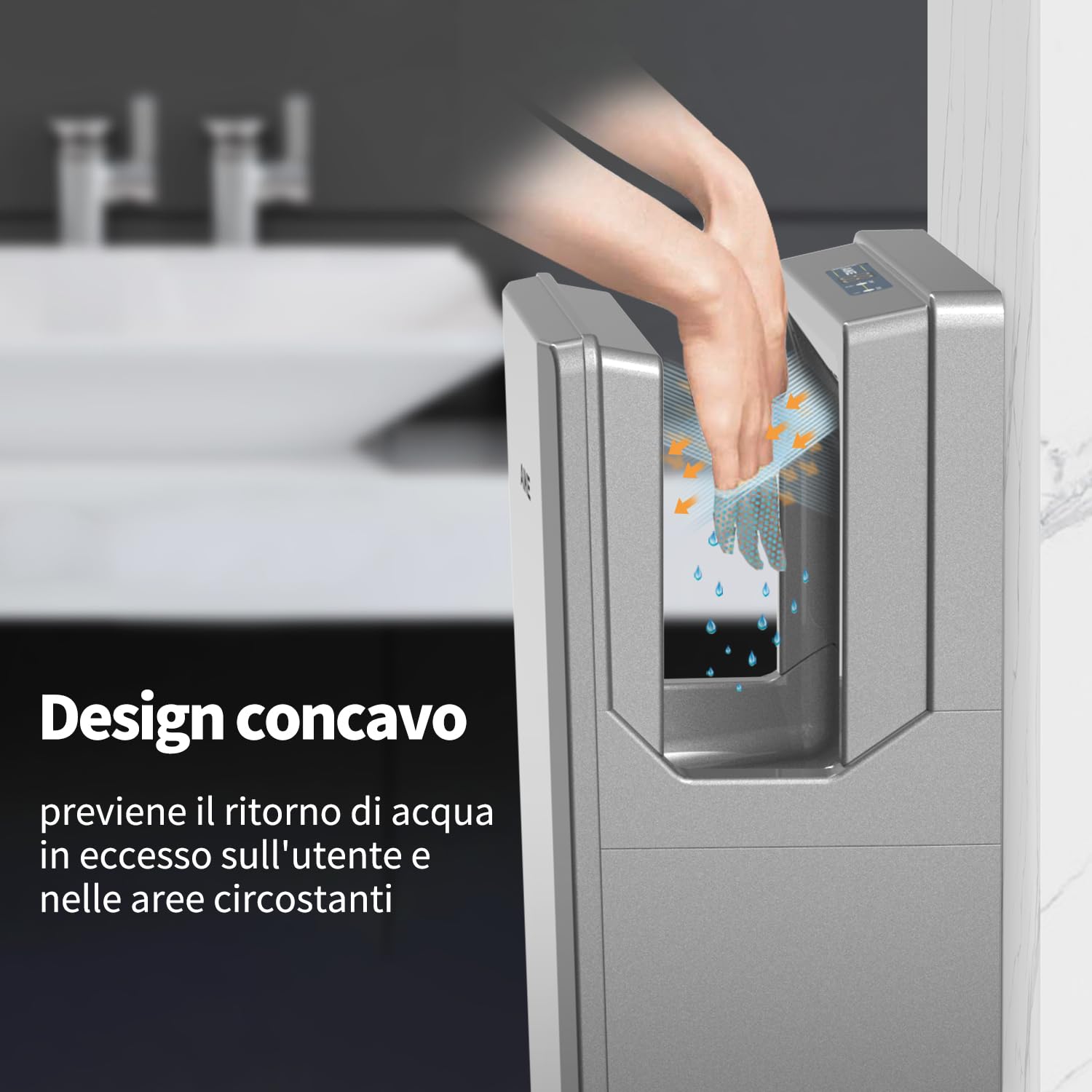 AIKE Swift Asciugamani Elettrico Professionale con Filtro HEPA, Design Geometrico, Flusso Aria 90M/S, per Bagni ad Alto Traffico, 1850W 220V Argento