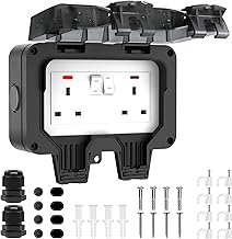 Outdoor Socket Waterproof IP66 Outside Double Plug Socket Weatherproof Wall Electrical Outlet 13Amp 2 Gang Storm Switched Power Box External Plug Extension with Lockable Cover