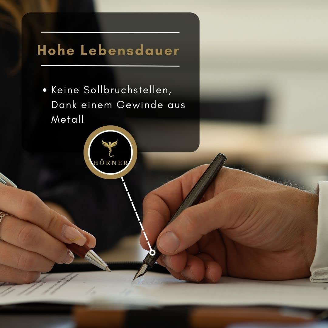 Hörner Fortress - Hochwertiger Füllfederhalter Metall I Premium Geschenkbox I Tinte in Schwarz I Luxus Design I Edel Feder Made in Germany I Attraktiver Stift für Herren und Damen