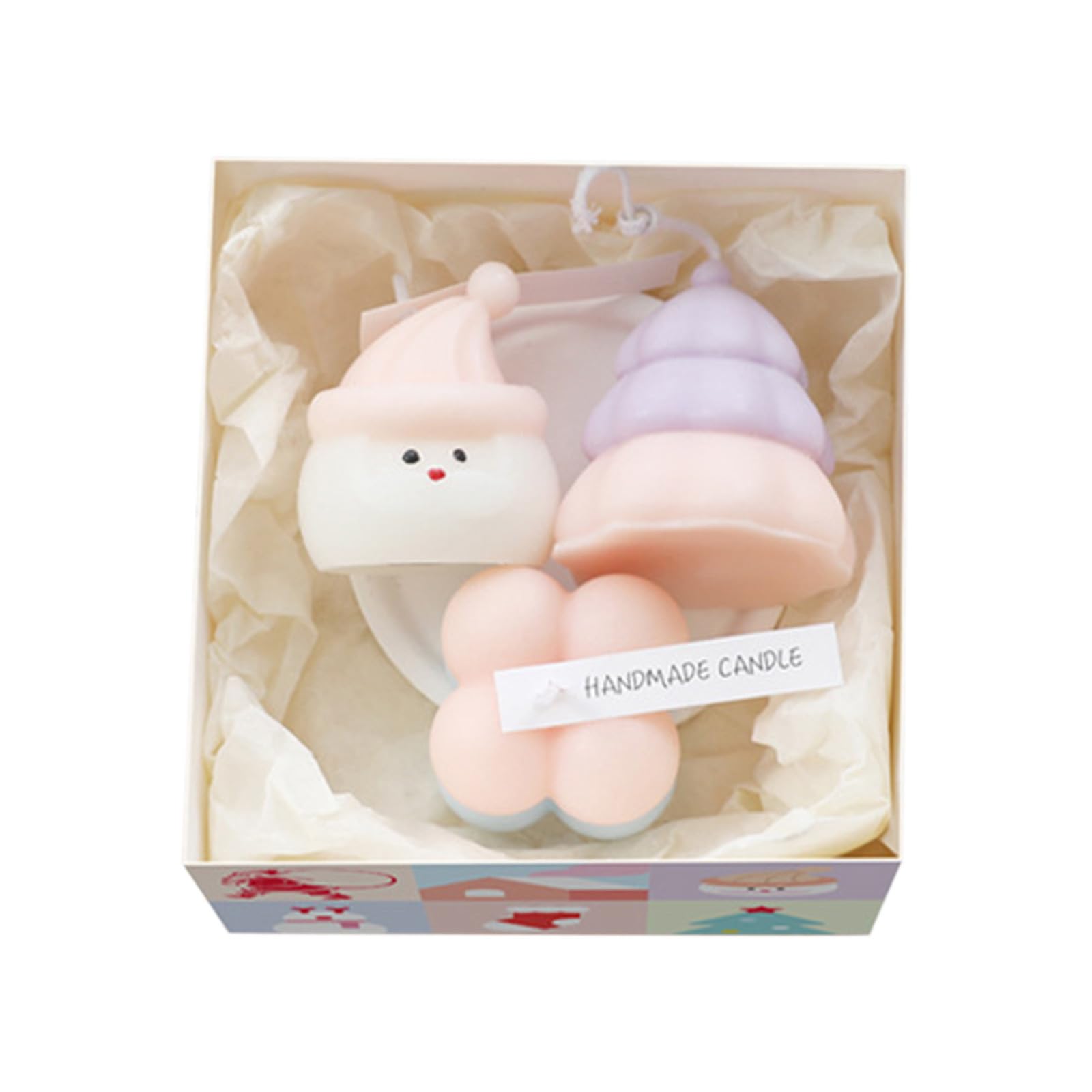 3PCS Christmas Candles Mini Christmas Tree Santa Snowman Cube Shaped Scented Candles Set in Gift Box Xmas Wax Aromatherapy Candles for New Year Celebration Holiday Decoration (A)
