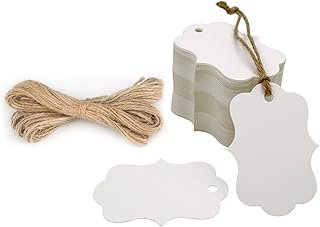 G2PLUS 100PCS Blank Gift Tags, 2.75''x 1.97'' White Present Tags with String, Wedding Favor Tags, Hanging Label Tags for Arts and Crafts, Fathers Day Gift Wrap, Valentine,Christmas,Holiday