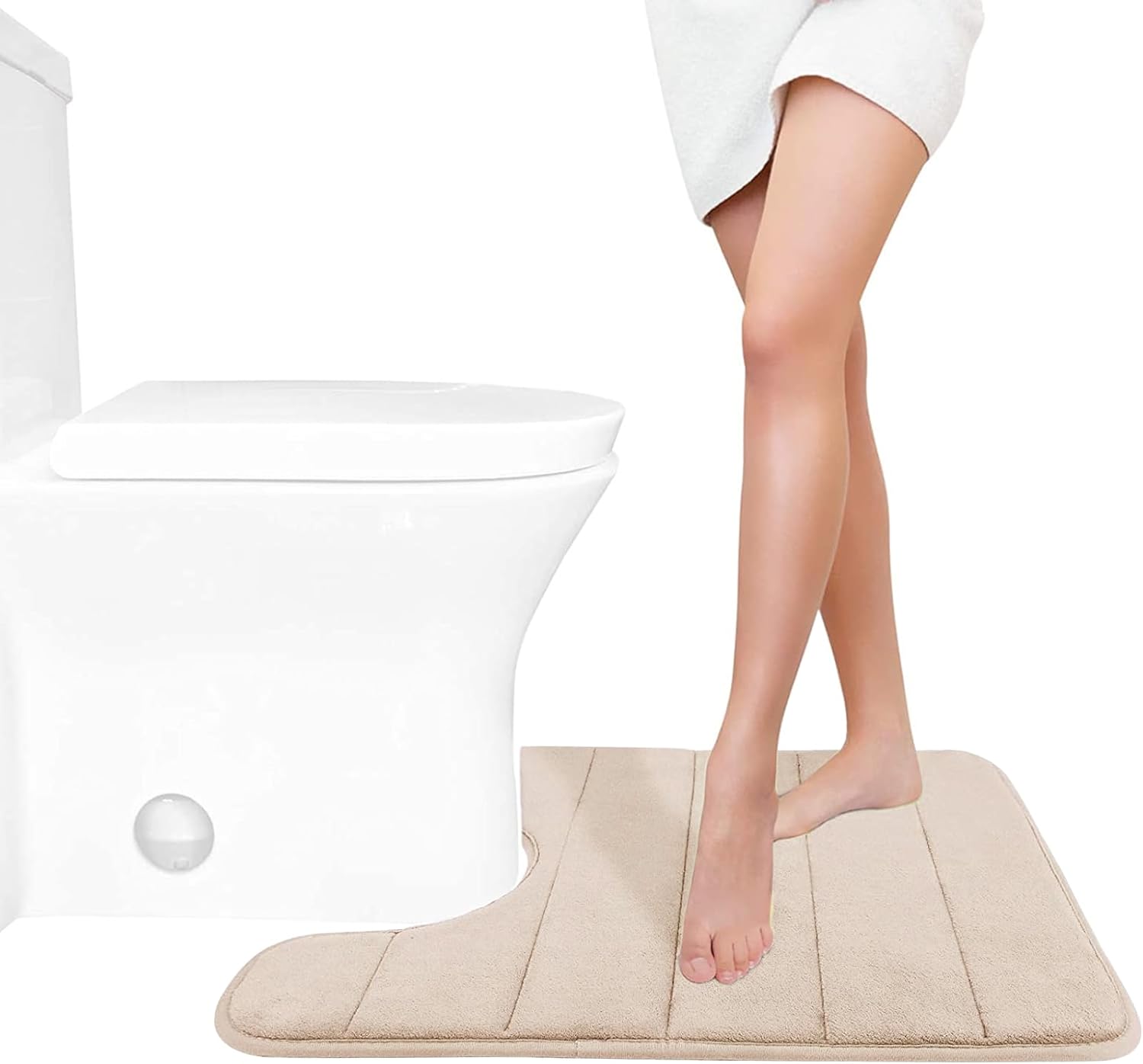 Yimobra Memory Foam Toilet Bath Mat U-Shaped, Soft and Comfortable, Super Water Absorption, Non-Slip, Thick, Machine Wash and Easier to Dry for Bathroom Commode Contour Rug, 24 X 20 Inches, Beige Beige 24" x 20"