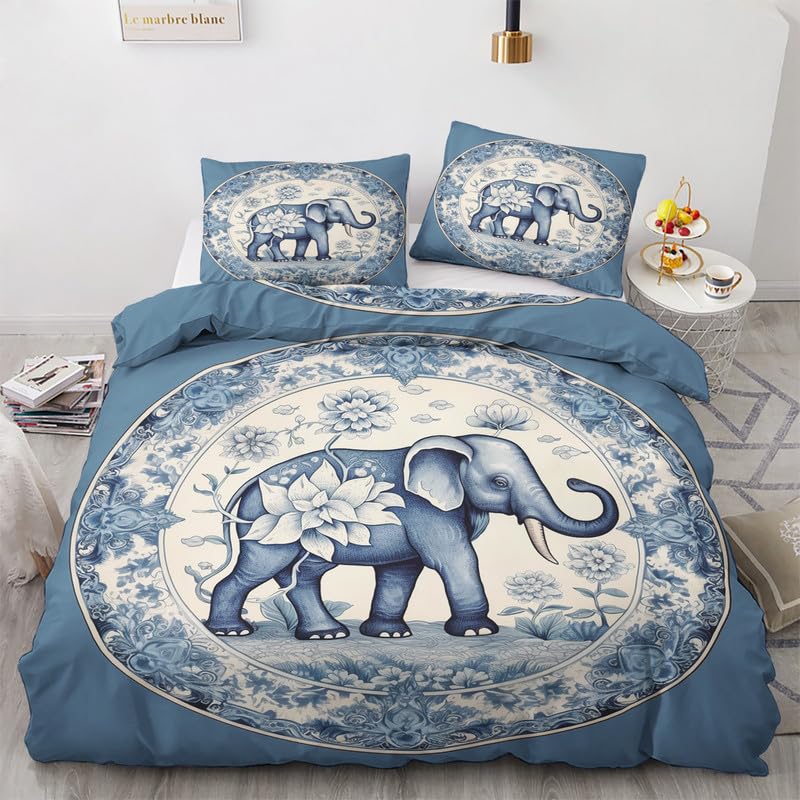 QEODAH Housse de Couette 220x240 éléphant - Parure de Lit 2 Personnes Motif Mandala, Ensemble de Literie Imprimée en Microfibre Douce avec Fermeture...