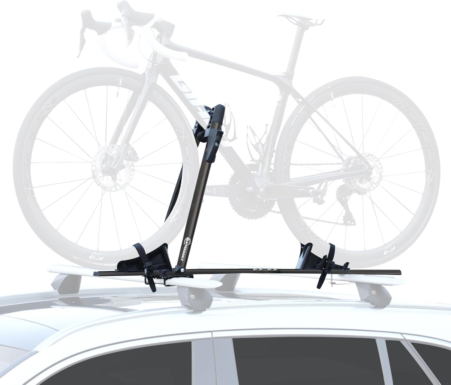 bike roof rack mount, foldable upright bicycle carrier for car/suv, lightweight aluminum bike rack with secure locking, 1-bike rooftop carrier, black