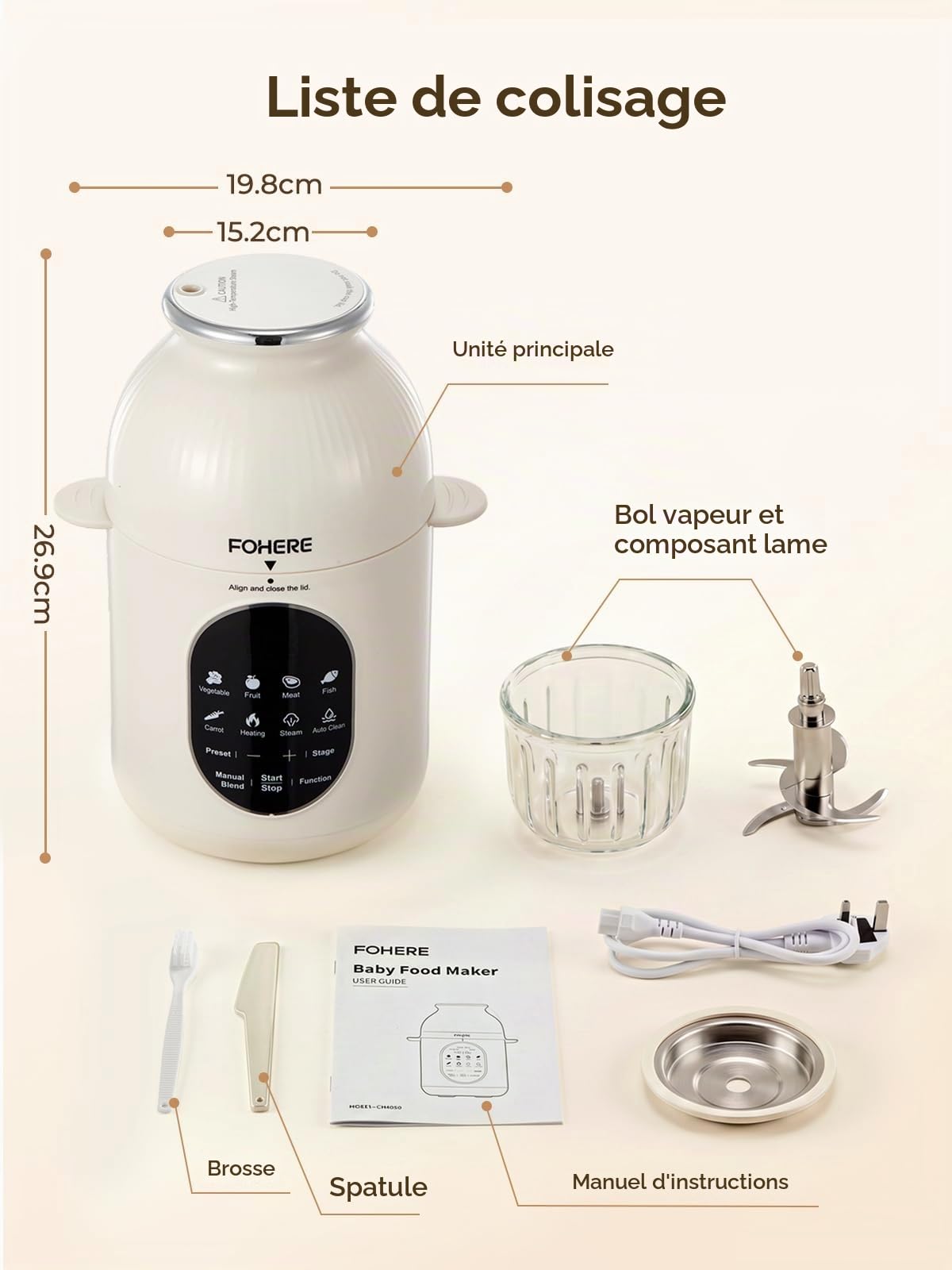 Robot Cuiseur Bébé Multifonctions, Nutri Ease Toutes les Étapes, avec 3 Programmes, Cuiseur Vapeur Mixeur One Step, Auto-Nettoyage, Cuisson & Mixage Auto, Alimentation Bébé Maison Saine, Sans BPA