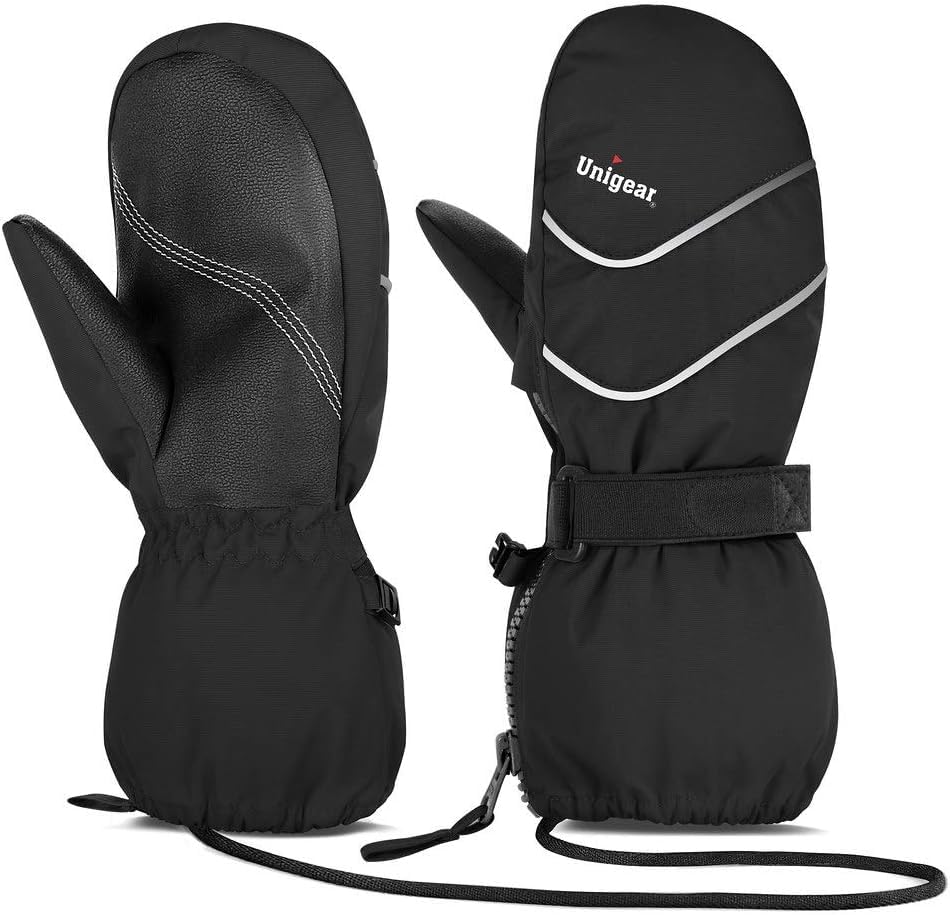 Unigear Gants de Ski Enfant, Moufles de Ski Fille Garçon Chaud Étanches Protègent du Vent pour Snowboard et Les Activités d'hiver en Plein Air