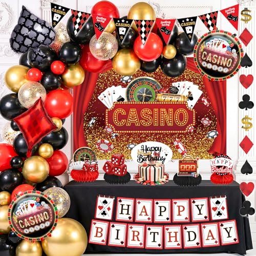 Casino Theme Party Decorations, happy Birthday banner, Las Vegas Party Decorations, casino Backdrop, Casino birthday Honeycomb Centerpieces, casino night decorations for men