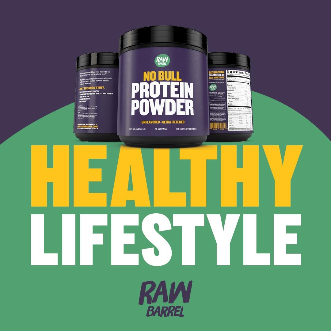 1lb No Bull Unflavored Whey Protein Powder, Pure, Instantized Whey Supplement,High Protein, Low Carb, No Fillers, No Additives, Flavorless