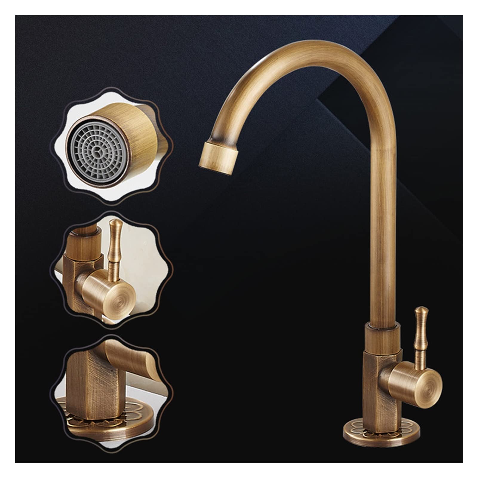 Rubinetto in ottone classico a collo di cigno monocomando solo freddo rubinetto for lavello da cucina rubinetto esterno finitura bronzo spazzolato