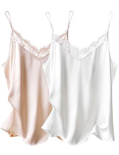 Women's Satin Camisole Lace Silk Satin Pajama Tank Tops V