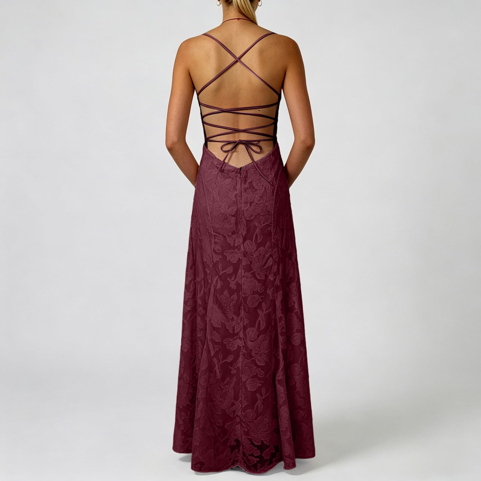 Robe de Bal à Lacets à Bretelles Spaghetti, Robe de Soirée Formelle sans Manches à Lacets dans Le Dos, Robes Élégante WN Mousseline pour Femmes Mariage Invité Anniversaire Cérémonie