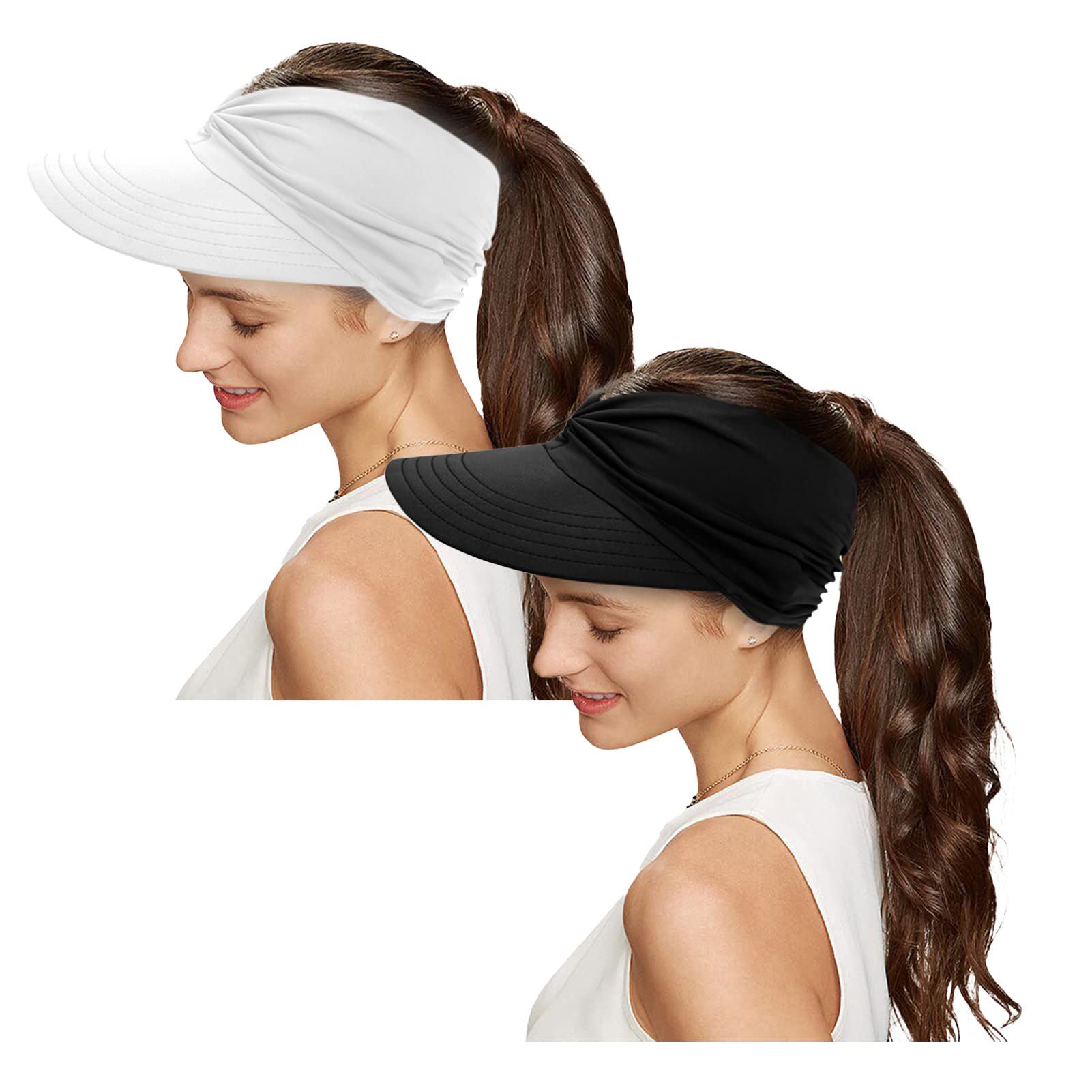 Sun Visor Hat for Women Ponytail Sports UV Protection Cap Wide Brim Empty Top Visor Hats for Outdoor Beach