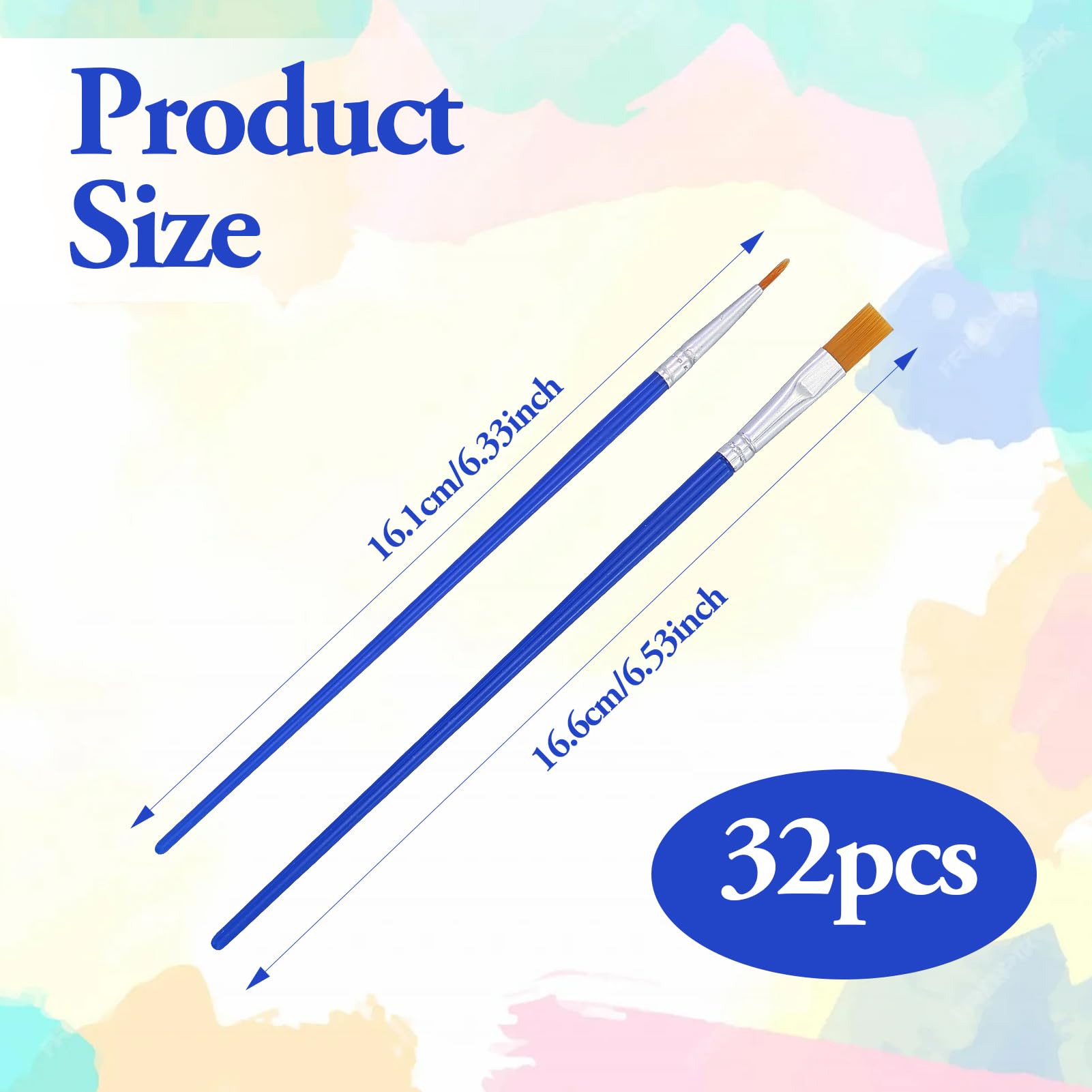 Set Pennelli Pittura 32 Pezzi - 16 Rotondi E 16 Piatti In Nylon Per Acrilico, Acquerello E Nail Art