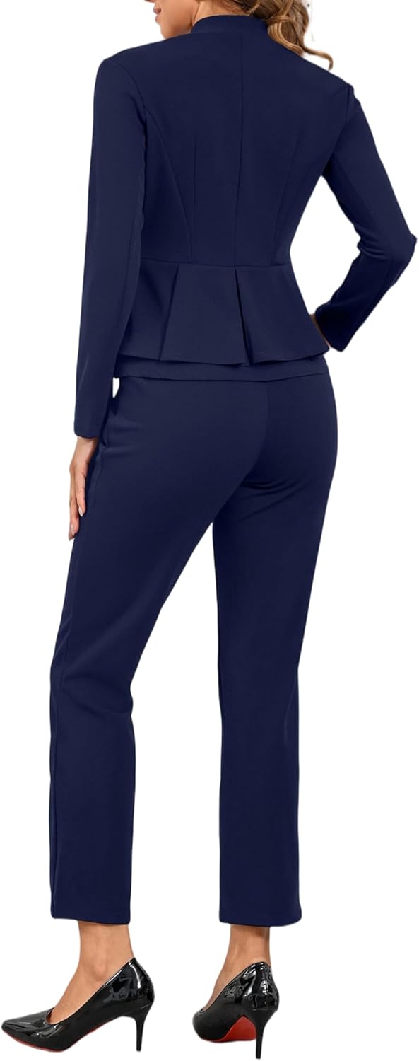Salimdy Women's Business Pant Suits 2 Piece Set Work Casual Outfits Dressy Blazer Jacket and Pants Suit