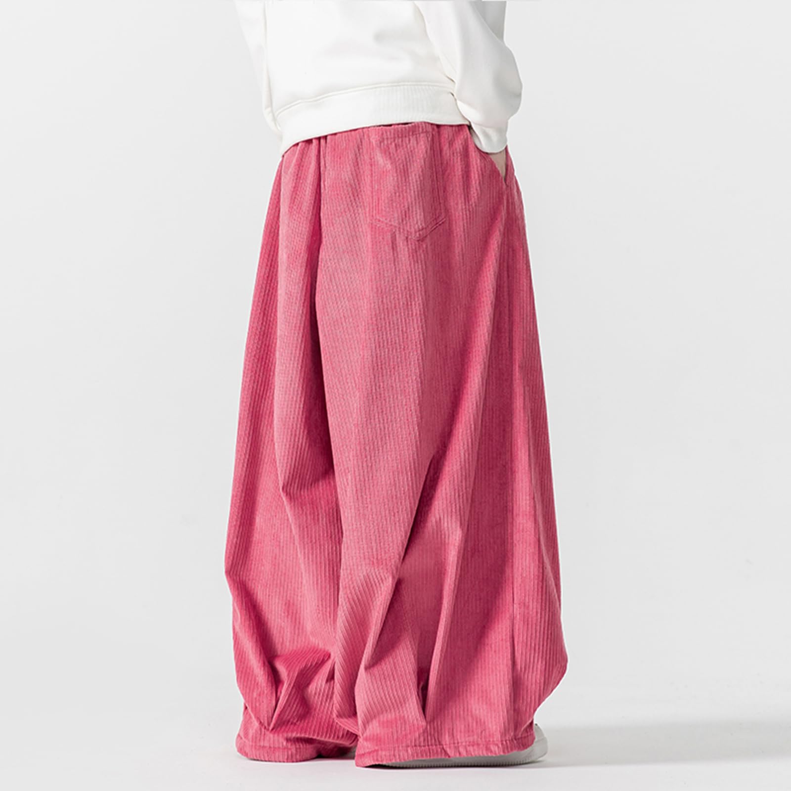 GURUNVANI Pantaloni larghi da uomo in velluto a coste, gamba larga, con coulisse, streetwear