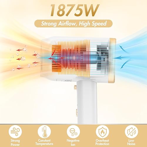 Miniatura 2 de Secador de Pelo ANIEKIN, Secador de Pelo de 1875 Vatios de Secado Rápido con Difusor y Concentrador, Secador de Pelo Compacto y Ligero para Mujeres