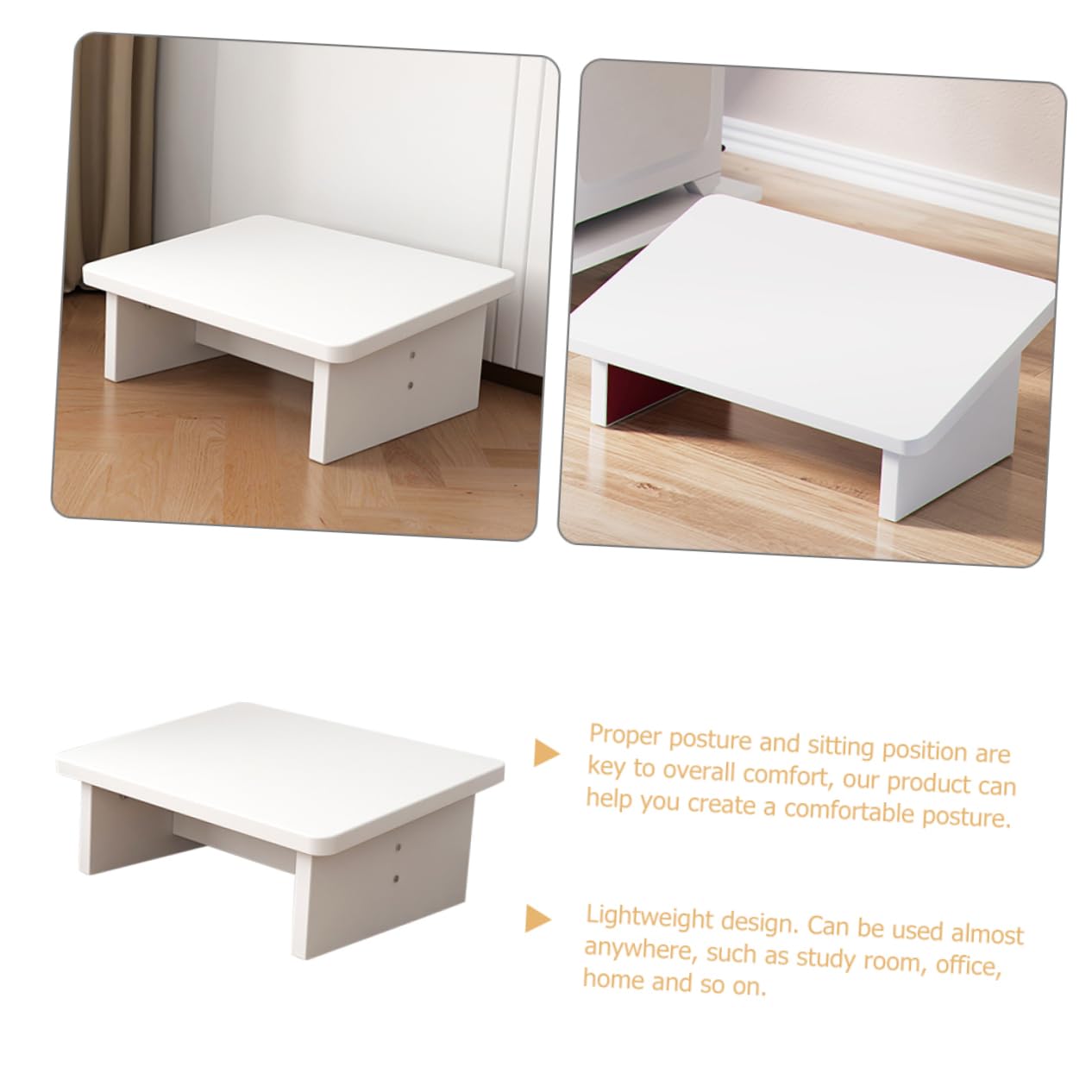 Sgabello Poggiapiedi da Scrivania in Legno Bianco Antiscivolo Leggero | Studio e Ufficio, Design Inclinato, Aiuta a Ridurre la Stanchezza, Uso Sotto Scrivania, Supporto Stabile
