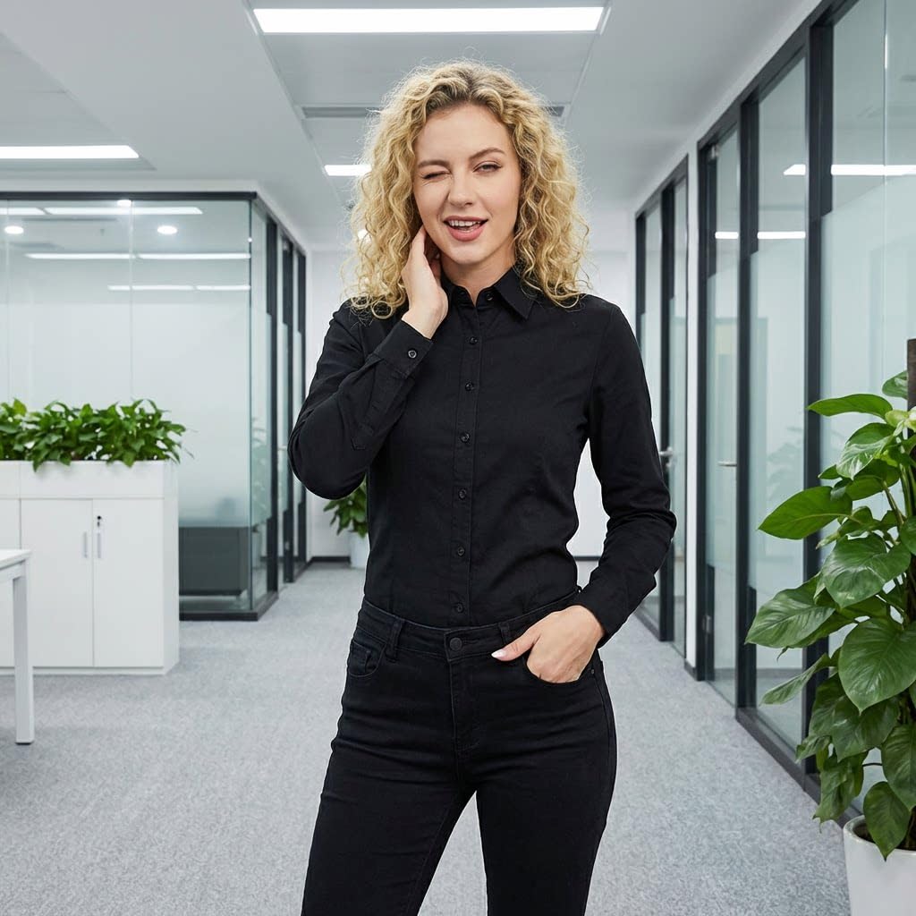 Camicia Donna,Camicia da Donna Ampia, Tinta Unita, Casual, Maniche Lunghe, Colletto Classico, Top Elegante e Raffinato per Donna.