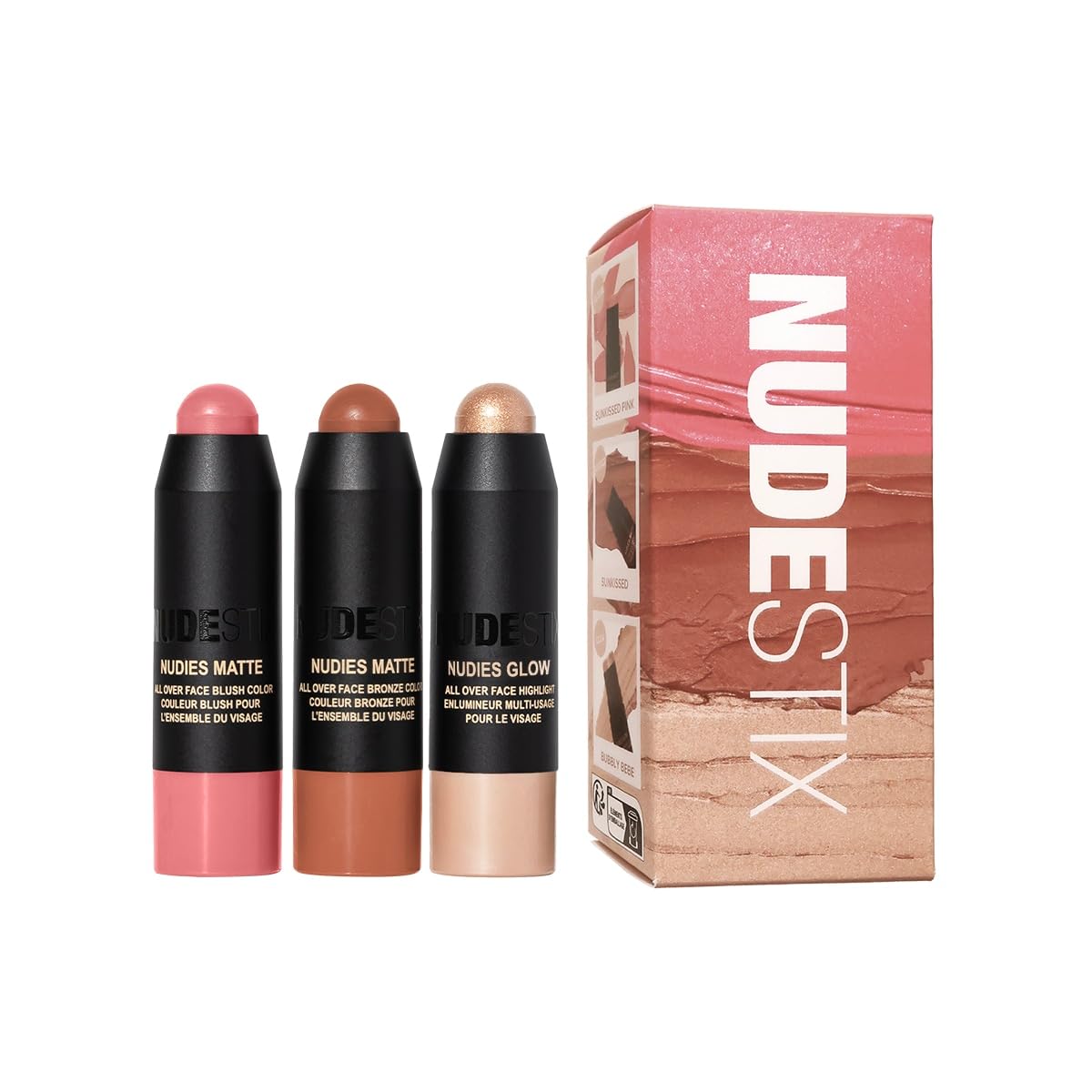 Nudestix Roses & Honey Mini Kit – 3-Piece Cream Blush, Bronzer & Highlighter Stick Set for Eyes, Cheeks & Lips | Travel-Size Multi-Use Makeup