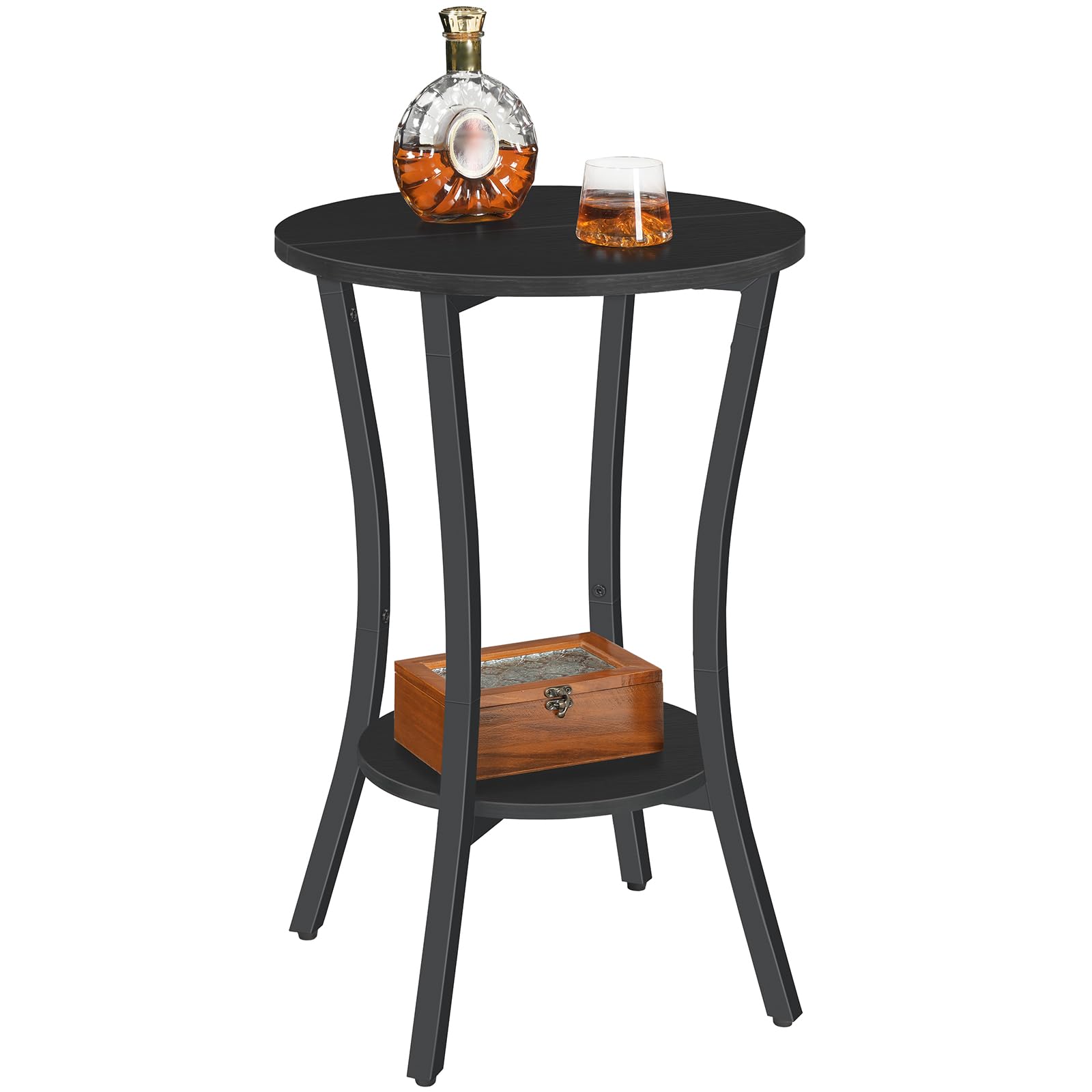 HOOBRO Round Side Table 2-Tier Sofa End Table Small Storage Nightstand for Small Spaces Living Room Bedroom Accent