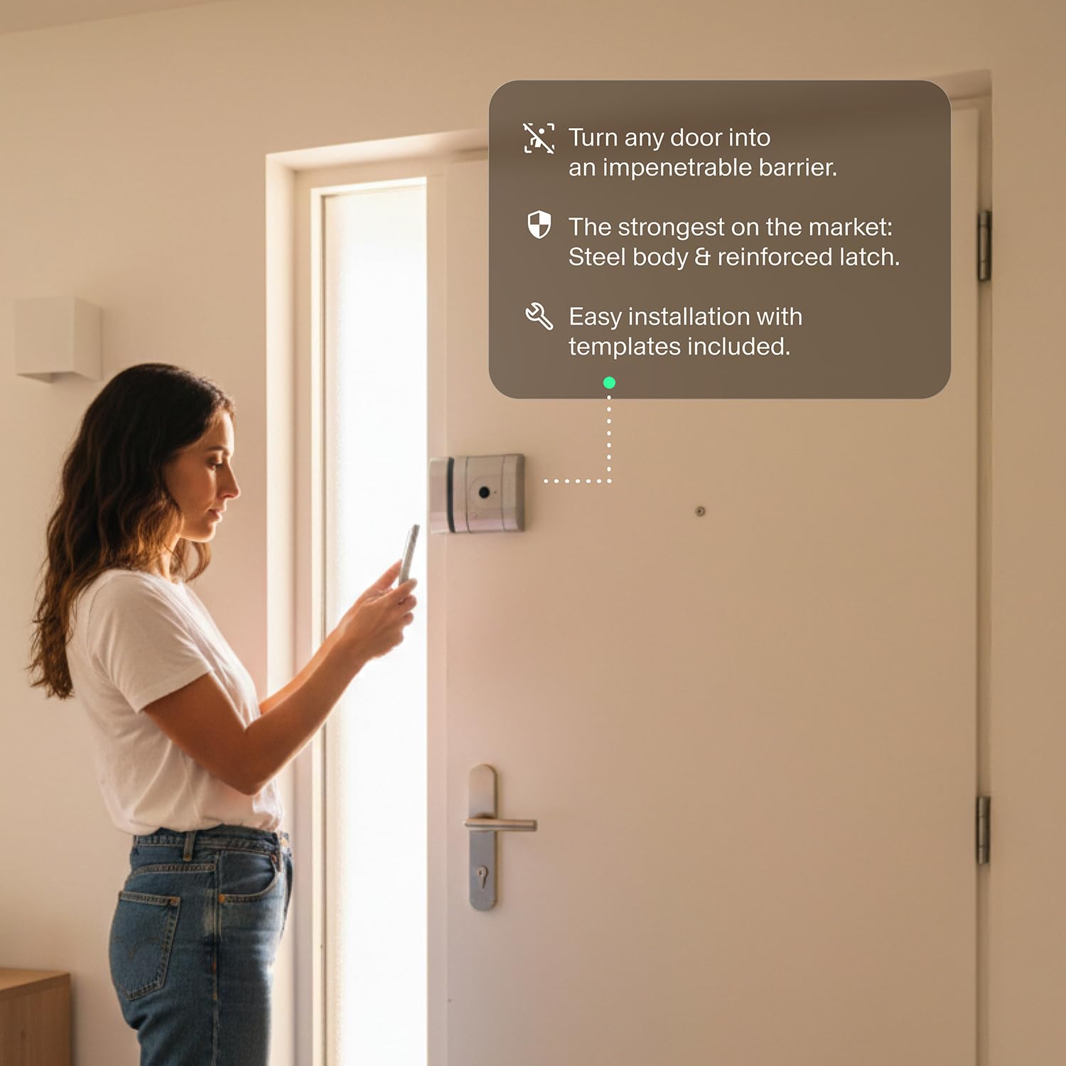 AYR Lock pro - Cerradura Inteligente Invisible de Alta Seguridad con Alarma, Control por APP Integra y Bluetooth, Antibumping y Antiganzúa, No Incluye Mandos. [Cromo mate]