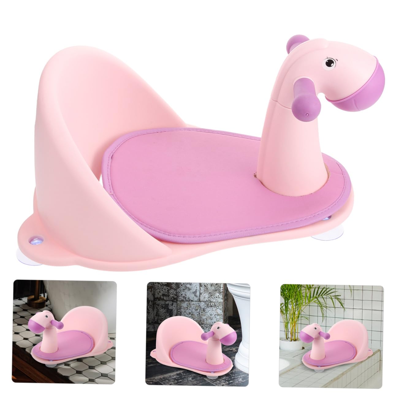 ORFOFE Babysitz Badewanne Monate Rutschfester Junge Mädchen Duschstuhl mit Rückenlehne und Tierdesign Pferd für Sicheres Baden und Entspannte Eltern junge Mädchen