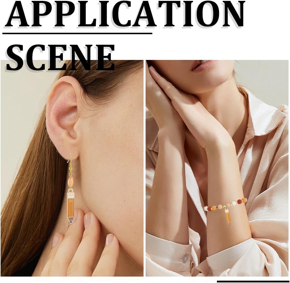 SUNNYCLUE 1 Box 40Pcs Pencil Shaped Charms Teacher Enamel Charm Bulk Alloy Cute Crayon Gold Funny Metal Back to School Pendants for Jewelry Making Supplies DIY Craft Necklace Bracelet Earring Women - Image 4