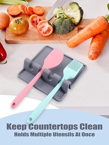 Miniatura 3 de Soporte de cuchara de silicona con almohadilla de goteo para estufa (2 unidades), soporte grande para múltiples utensilios, resistente al calor y