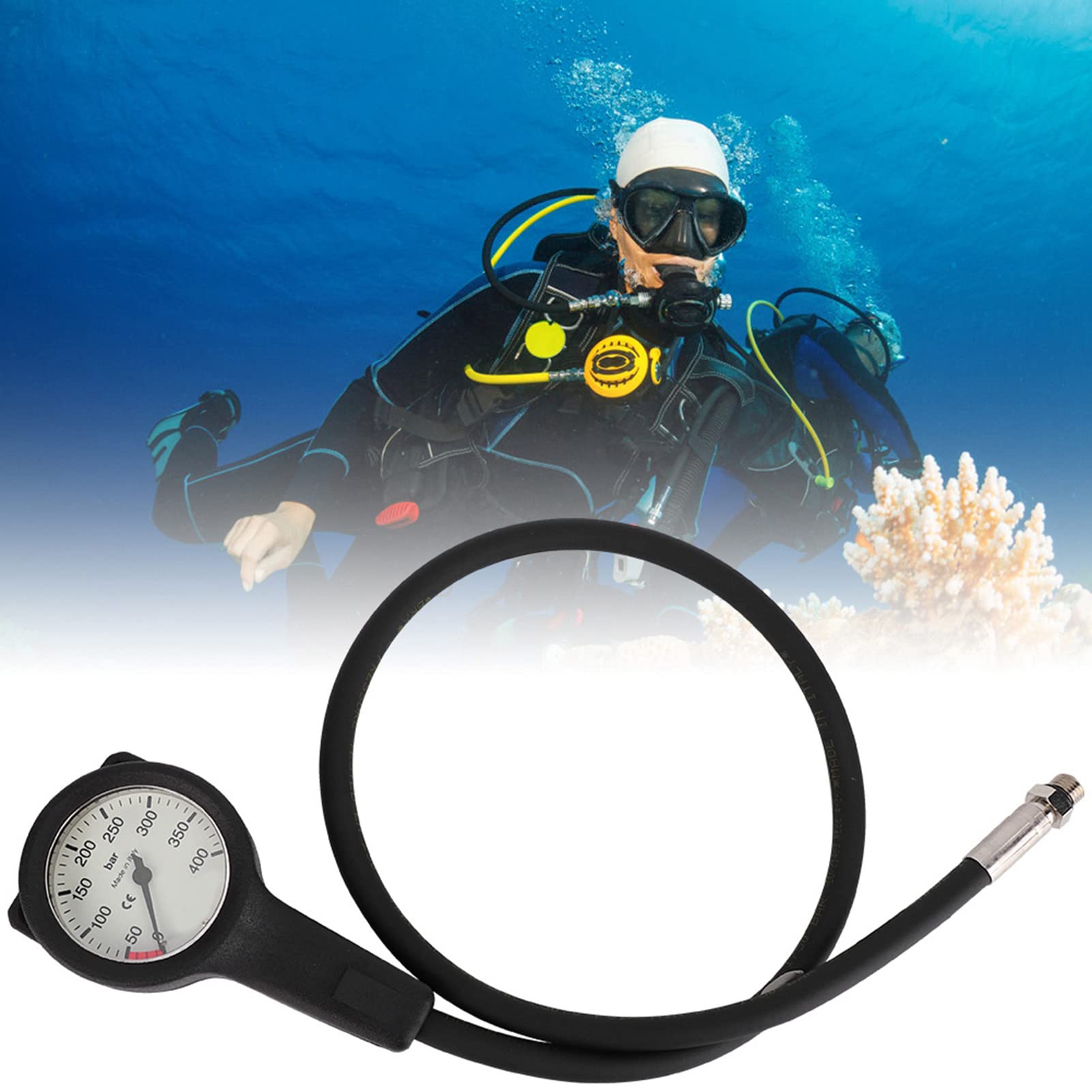 EMUKOEP Manómetro de Buceo Resistente Al Agua y Duradero con Esfera Luminosa de 400 Bares para Exploración de Aguas Profundas