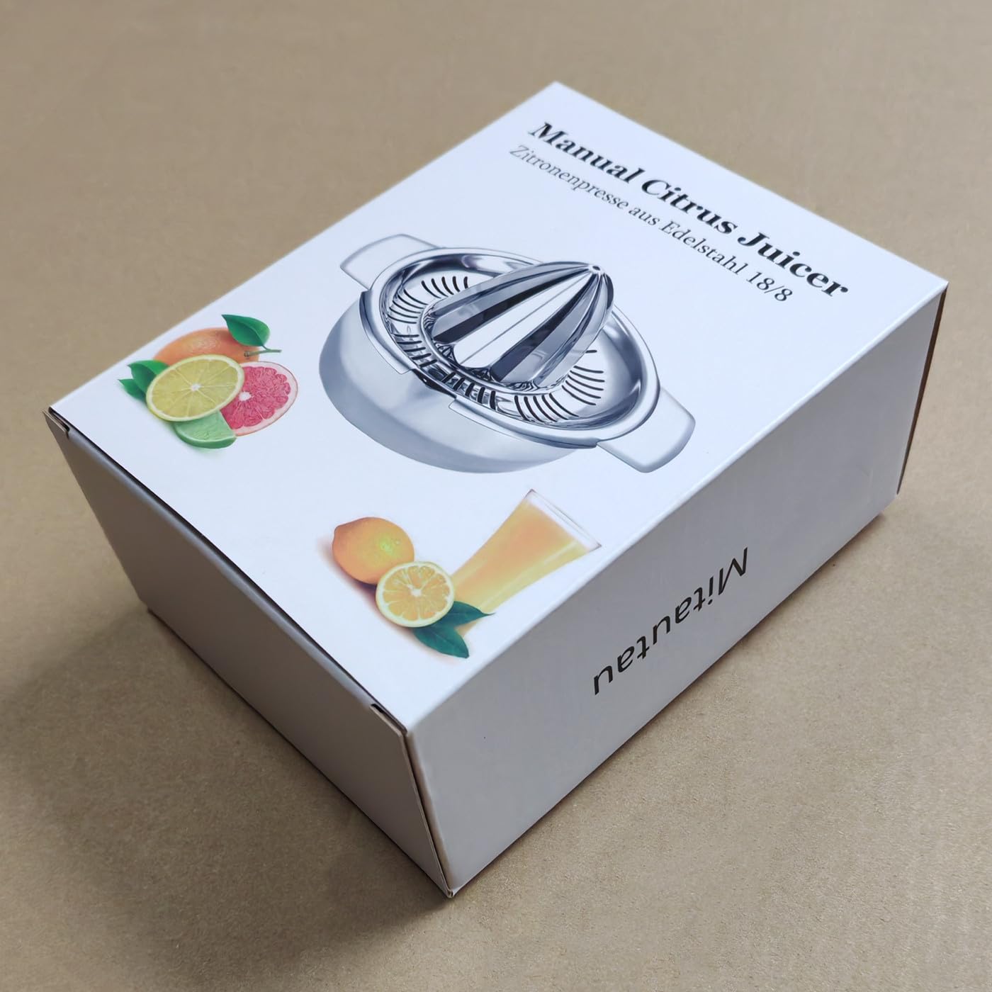 Presse-Agrumes Manuel en Acier Inoxydable 18/8 avec Récipient 450ml, Robuste Presse-Citron/Orange/Petit Pamplemousse avec Tamis et 2 Buses, Métal Extracteur de Jus d'Agrumes, Passe au Lave-Vaisselle