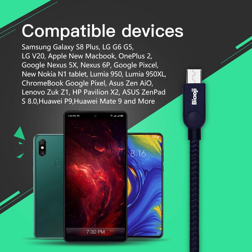 USB C Cable Fast Charging Cord - 3FT, Biaoji USB-A 2.0 to Type-C Charger Cable, Durable Braided Nylon Braided Cord Compatible Samsung Galaxy Note 9 8 S9 S8 S8 Plus (HLT2628B)
