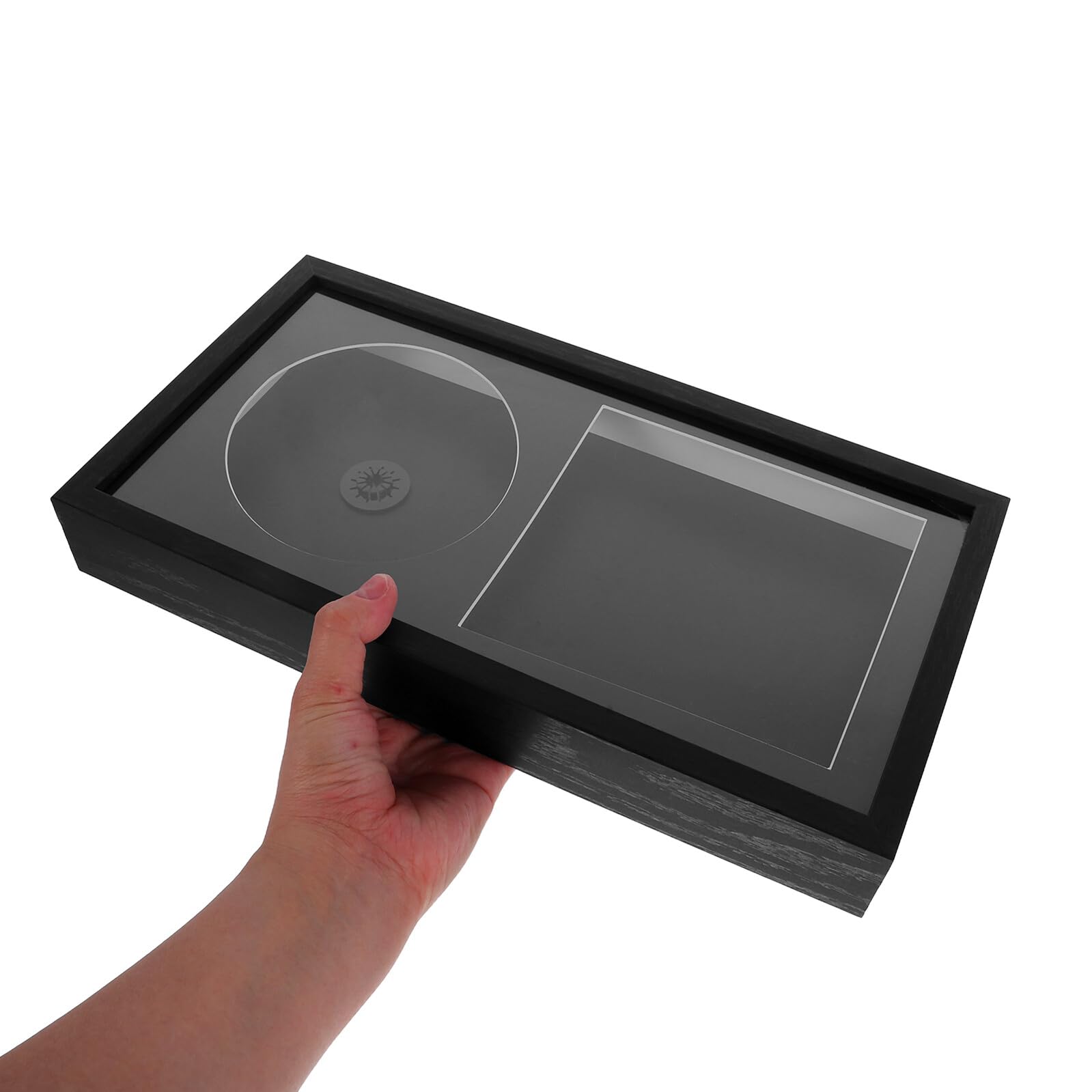 Sosoport Estante de Pared para CD 2 Unidades, Marco Acrílico Negro 17.5×33.6 Cm, Exhibidor Compacto para Discos y Carátulas, Decoración Musical Moderna para Hogar, Almacenamiento Vertical