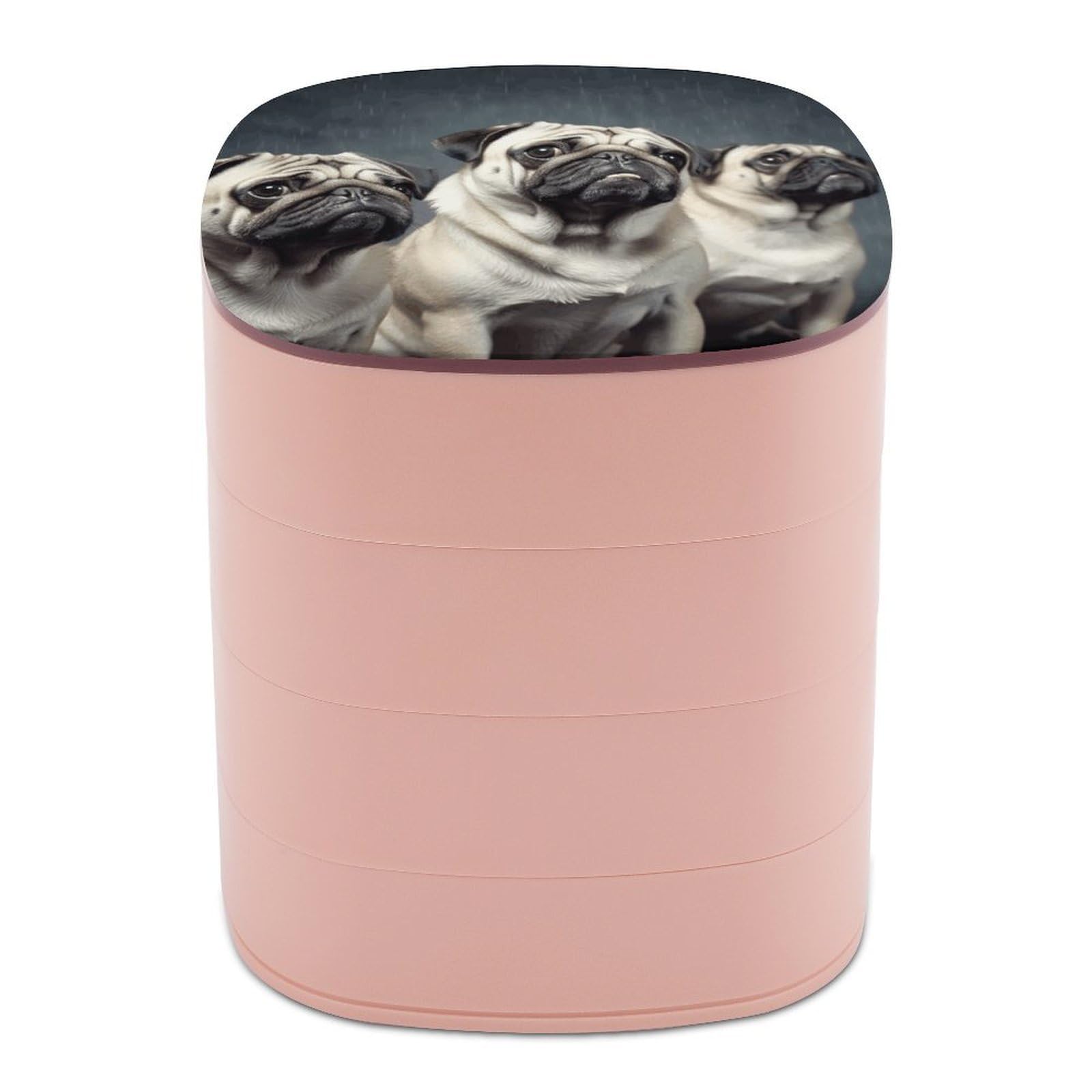 VstaDank Funny Pug Dog Jewelry Box 360° Rotatable Jewelry Organizer 4 Layers Jewelry Case with Lid Fashion Portable Earring Holder for Bracelets Rings Bracelets Vanity