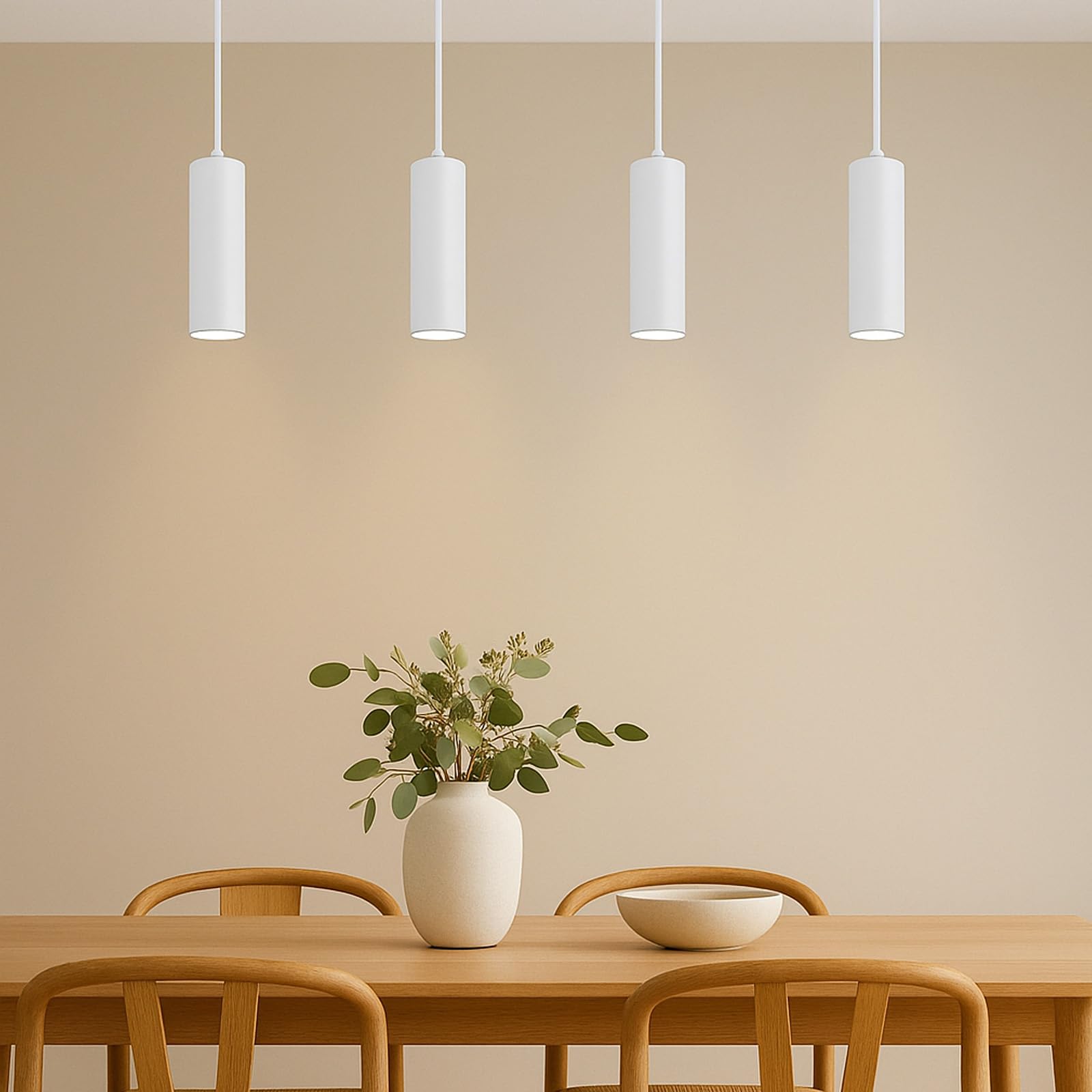Alpinaluz Lampada a sospensione tubolare da soffitto in alluminio 20 cm – Design moderno minimalista, attacco GU10, cavo tessile regolabile 120 cm (Confezione da 2 Bianco)