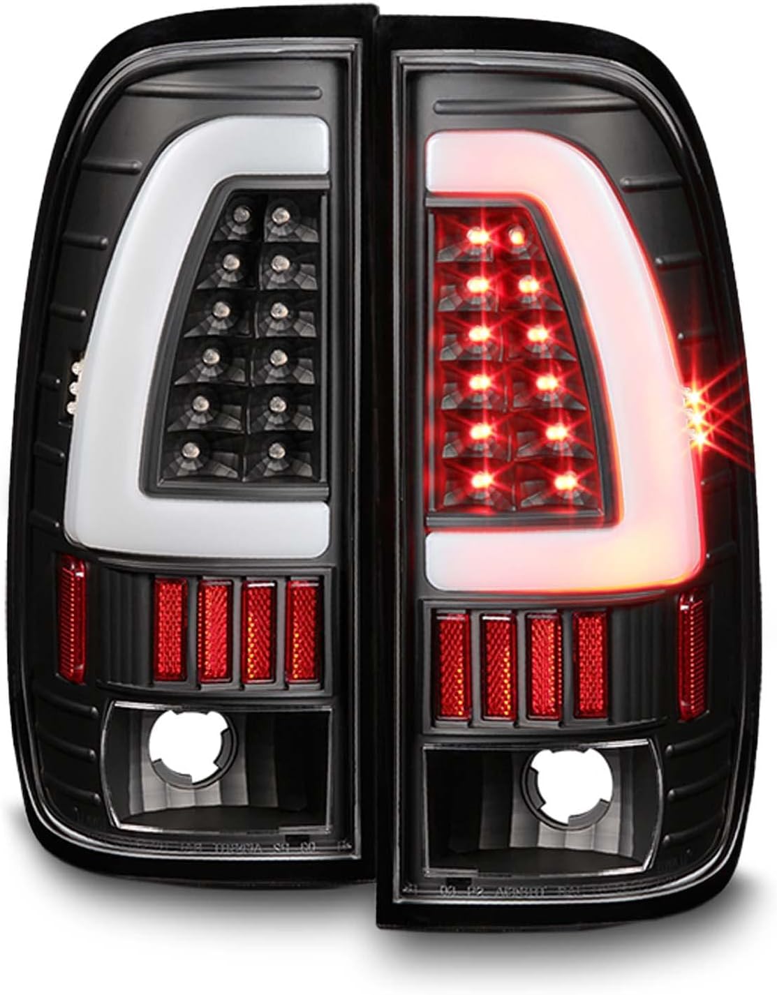 AKKON - For 1997-2003 Ford F150 | 1999-07 F-Series Super Duty LED Tube Style Black Taillights Taillamp Pair Set