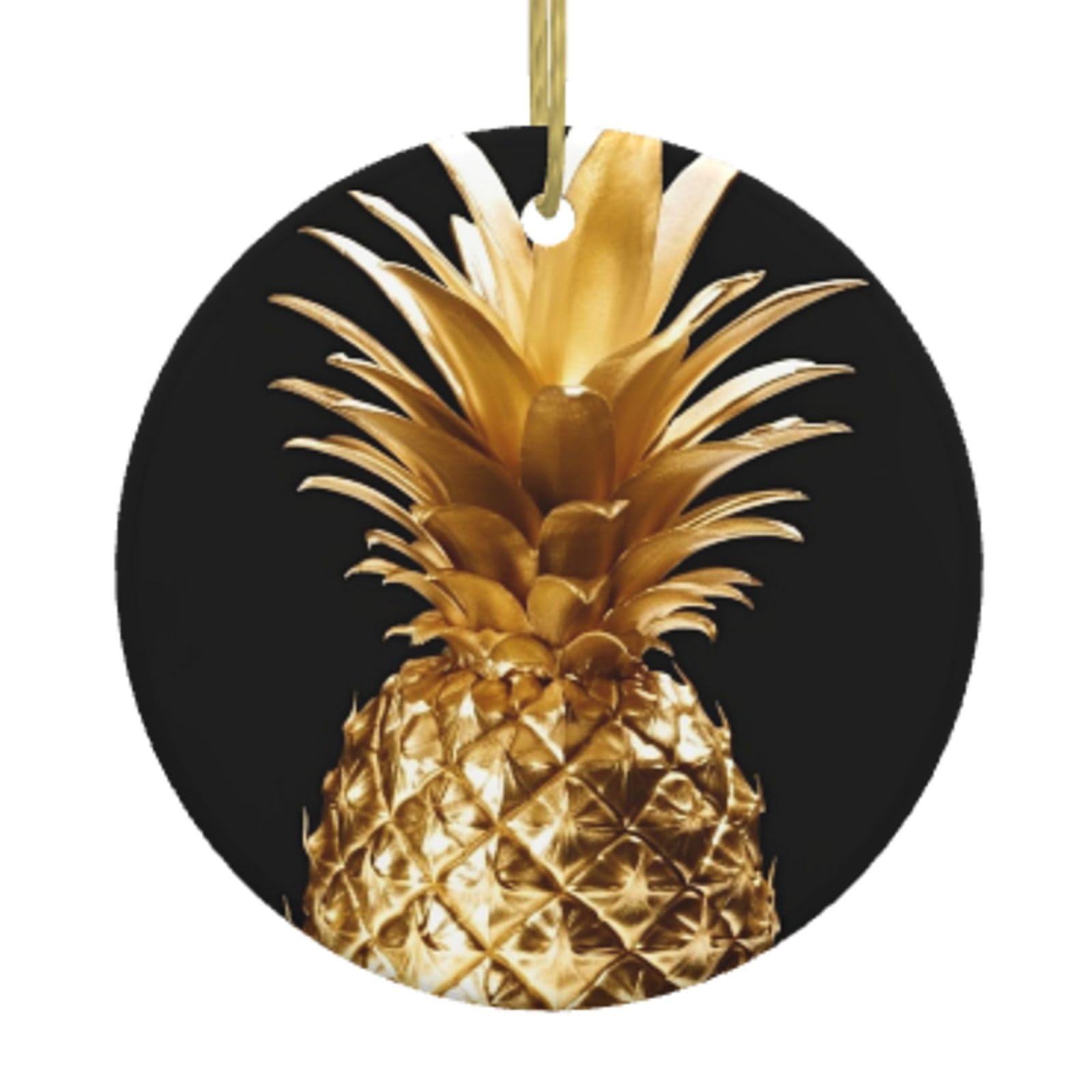 Ceramic Christmas Tree Hanging Ornaments with Gold Ropes Christmas Tree Decorations Round Ceramic Gold Pineapple Pendant Keepsake Decorations for Holiday Xmas Gift Ideas