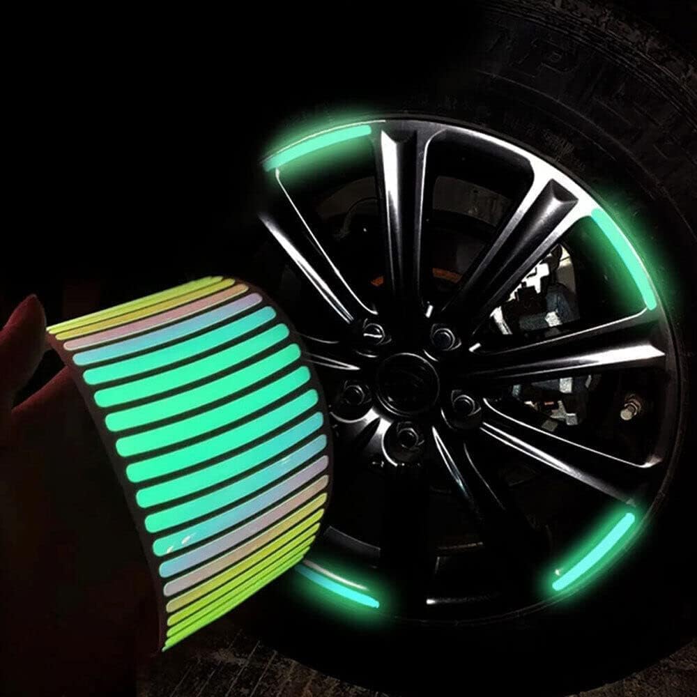 Car Wheel Rim Glow Reflective Stickers | Luminous Night Safety Tape for Alloy Wheels | Waterproof, Self-Adhesive Neon Rim Decals (Multicolor)(R-5)