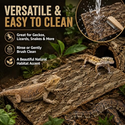 Image of RHBLME 4 Pack Cork Bark, 11.8 inch L x 7.8 inch W Cork Bark for Reptiles, Cork Bark for Terrarium, Reptile Tank Background Terrarium Backdrop Wall Decor Natural Reptile Climbing Mat