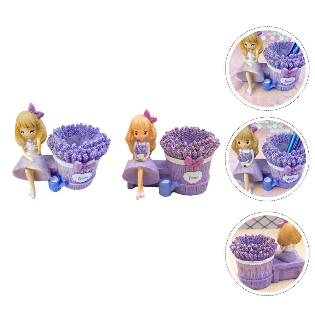 Set de 2 Portalápices de Resina Estilo Creativo Diseño de Niña Lavanda para Organizar Escritorio y Almacenar Pequeños Objetos