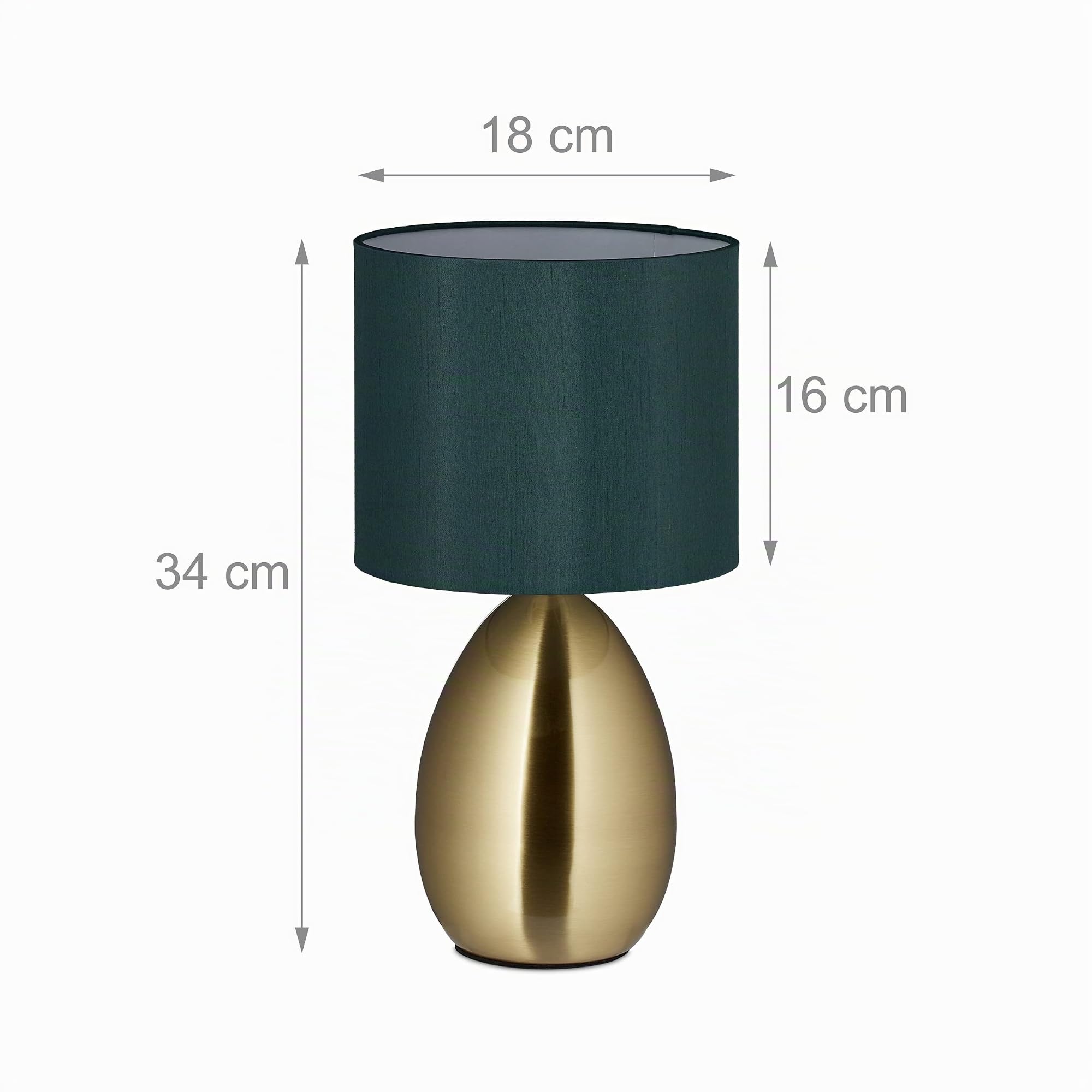 Relaxdays Lampada da Tavolo, Luce Indiretta con Funzione Touch, Abat Jour con Paralume, HxD 34x18 cm, Dorato Verde Scuro