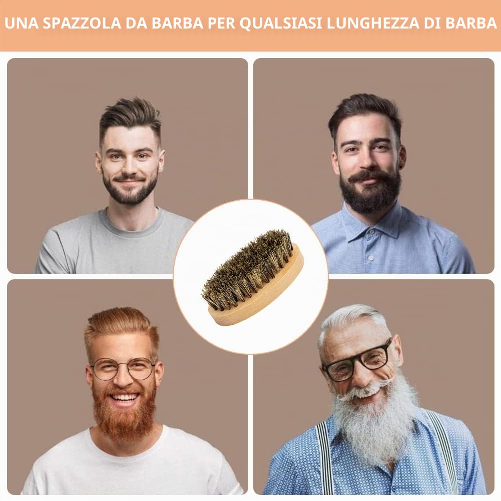 Spazzola Barba,Spazzola per Barba Uomo,100% Setole di Cinghiale,Pettine,Forbici (3pcs)