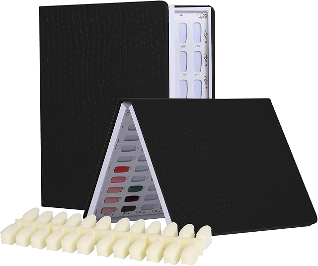 BNG Professional 120 Nail Colors Chart, Black Nail Gel Polish Display Card Leather Book, Nail Art Salon Design Display Booklet, Nail Practice Card Design Board with 120 Pcs False Nails Tips