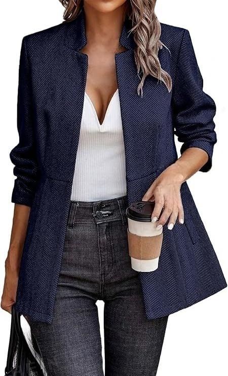 Womens Open Front Long Sleeve Blazers Fashion Business Casual Notched Collar Jackets Fall Winter Trendy Coats