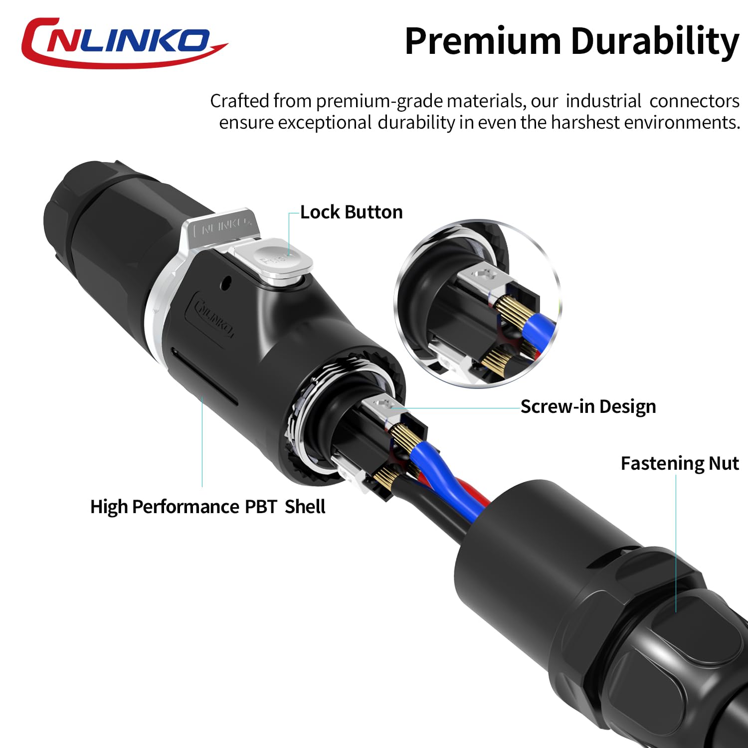 CNLINKO LP-28 3-Pin Screw Lock Waterproof Connector, IP68 Aviation Circular Quick Plug, M28 Male & Female Plug Pair (LP28 3-Pin Screwing)