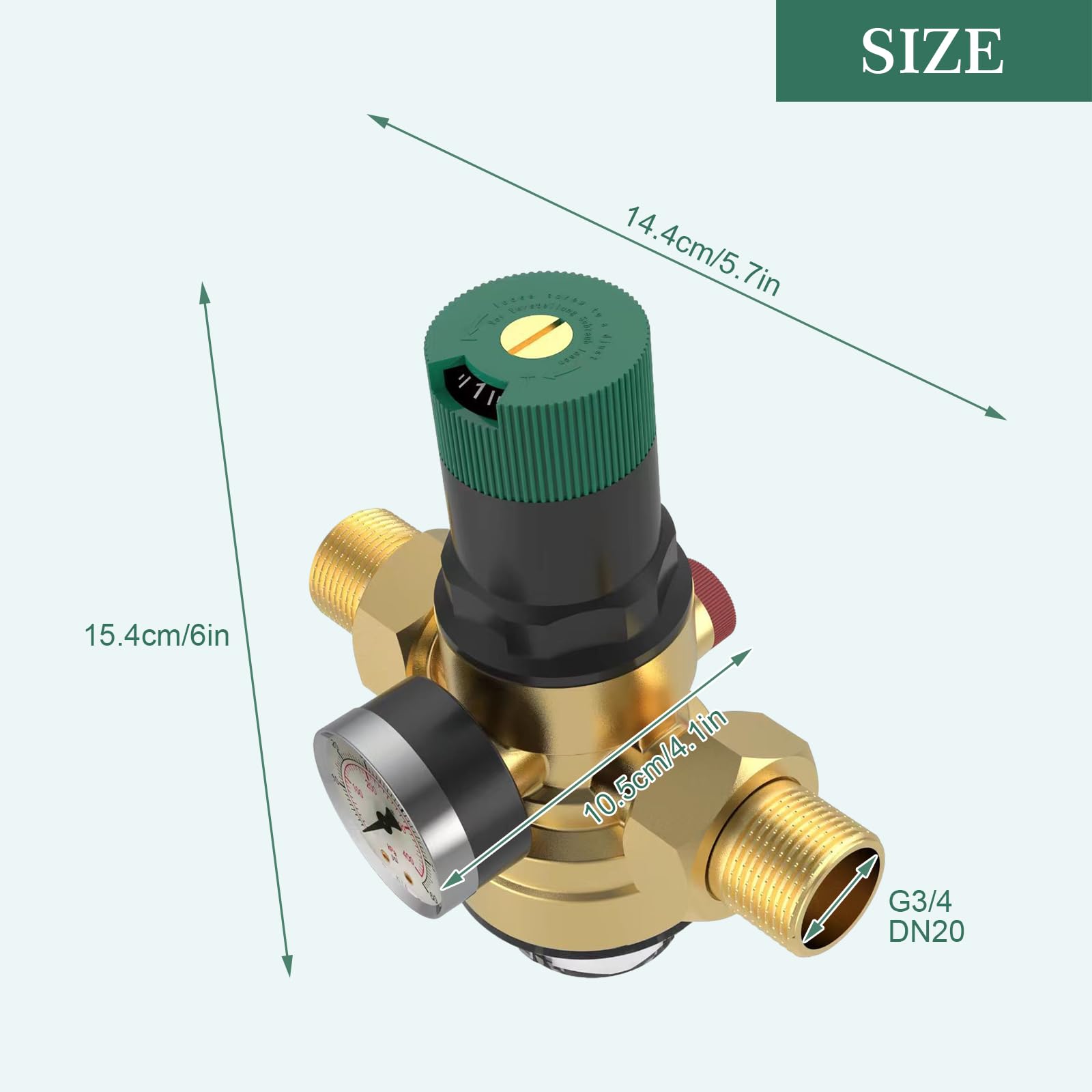 Réducteur De Pression Eau 3/4 Pouce Avec Manomètre | Régulateur Débit Eau Laiton | Filtre Intégré | Pour Jardin, Chauffage, Maison