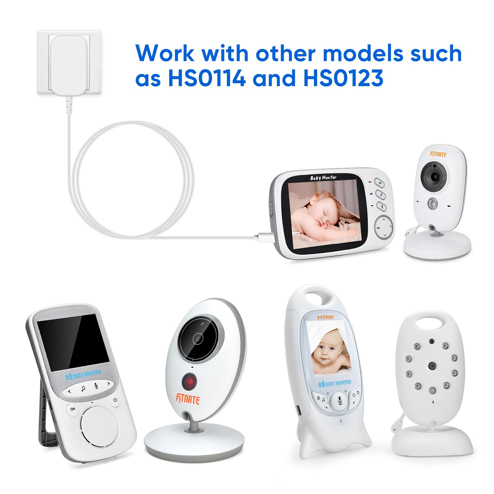 MYPIN 5V 1000mAh Alimentatore Baby Monitor con Cavo 2,5m Caricabatteria
