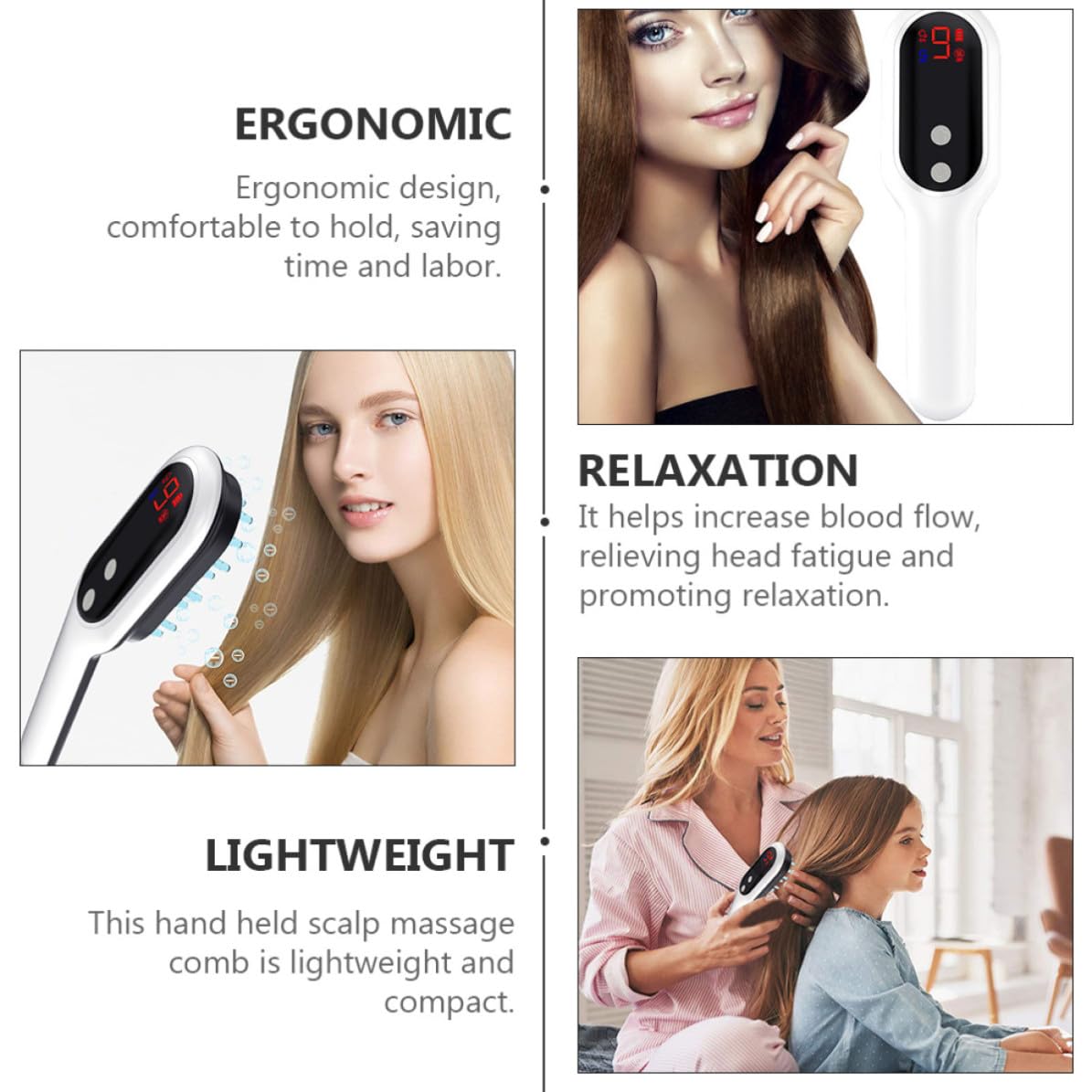 USHOBE Masajeador de Cabello Eléctrico Diseño Ergonómico y Material Abs para Promover la Relajación y Cuidado del Cuero Cabelludo