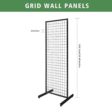 Portable Gridwall Panel Floorstanding Display Stand One-Step Installation Black Finish