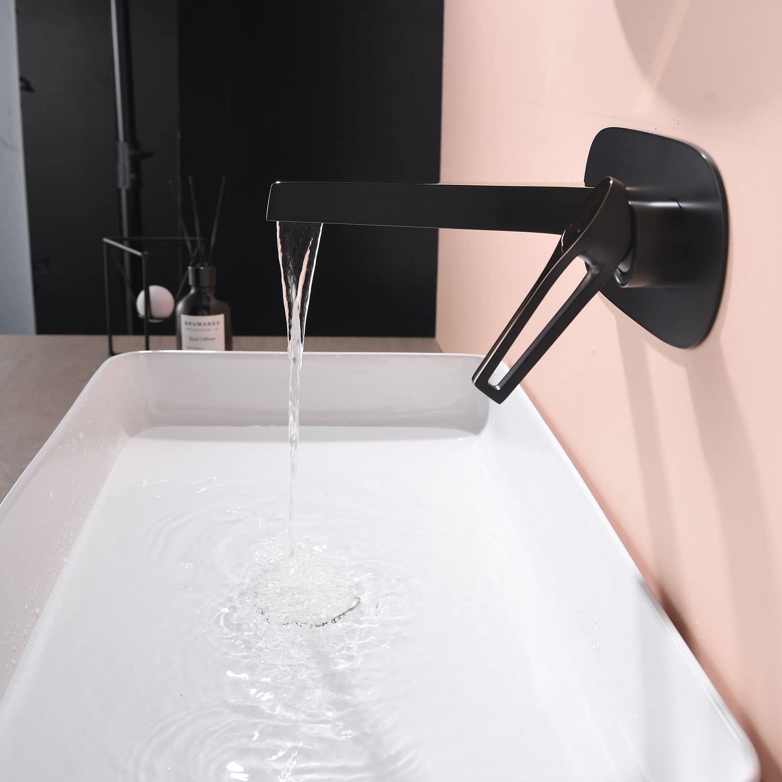 Grifo para Lavabo de baño, Grifo para baño montado en la Pared, Grifo para Lavabo de baño Moderno de latón, Grifo Mezclador de baño, Grifo Mezclador de Lavabo de una manija, Oro Rosa Negro